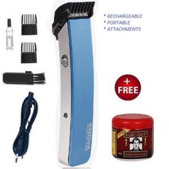 Rechargeable Hair & Beard Trimmer - 240V + Free Hair Cream 100g - Blue