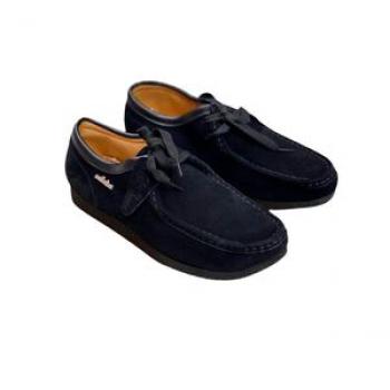 Suede Lace-up Moccasin Shoes - Black