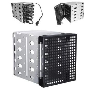 5.25" to 5x 3.5" SATA SAS HDD Cage Rack Hard Driver Tray Caddy with Fan Space