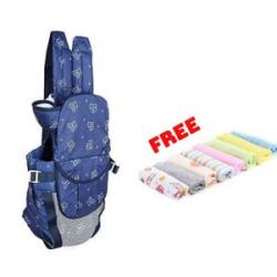 Adjustable Baby Carrier - 6 Way - Blue + 8 Piece Baby Washcloth Towel - Multicolour