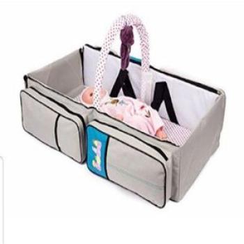 Multi-Purpose Baby Diaper Bag & Bed - Grey