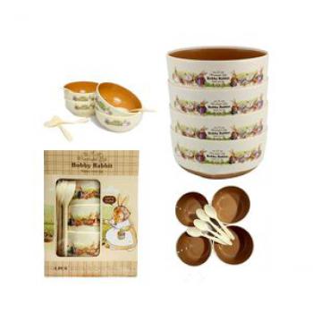 4 Piece Baby Feeding Bowl + Spoons Set - Brown