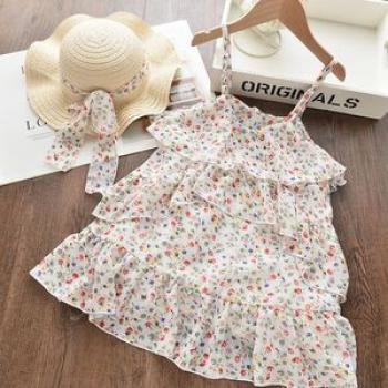 Kids Girls Flower Dresses Hat Suit Children Clothes Vestidos