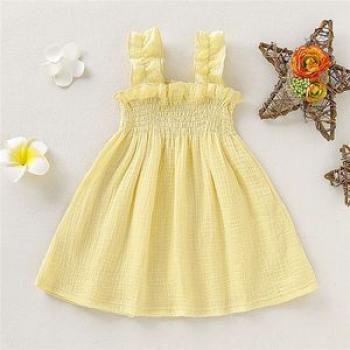 Baby Girls Solid Color Maxi Dress Cotton Lightweight Sundress Yellow