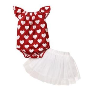 Baby Girls Summer Clothing Set Cute Hearts Design Bodysuit Tutu Skirt