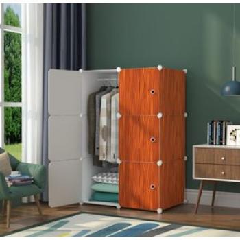 6 Cubes Plastic Wood Design Wardrobe - Brown