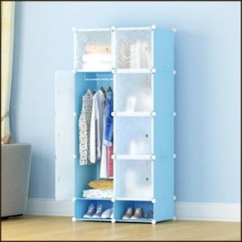 8 Cubes Plastic Wardrobe With Shoe Rack - Blue