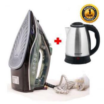 High Speed Portable Electric Steam Iron - 2200 Watts - Black /Grey + Free Scarlett Kettle 2L