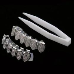 18K White Gold Plated Grillz Tooth Clip Mouth Teeth Cap Grills Bling