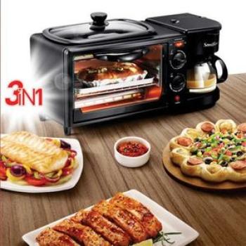 3 in 1 Breakfast Electric Toaster Oven & Coffee Maker  - 9L Black