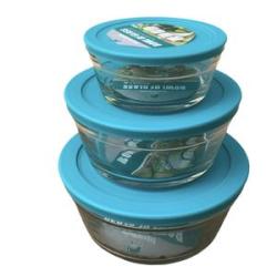 Glass Bowls Set - 3 Pieces - Turquoise Green