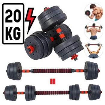 20KG Adjustable Gym Dumbbell Set + Free Barbell Rod - Black