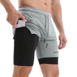 2-in-1 Men Running Shorts with Towel Loop Quick Dry
