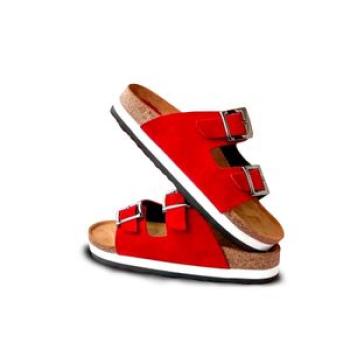 Double Straps Leather Slippers - Red