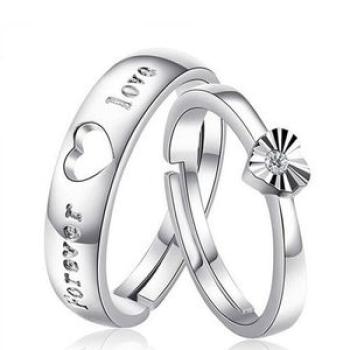 Silver Plated Forever Love Zircon Heart Adjustable Couple