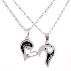 1 Pair Couple Necklace I Love You Rhinestone Inlaid Unisex-