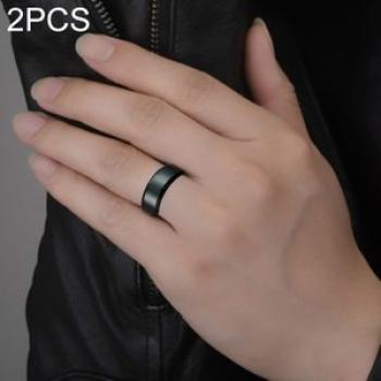 2 PCS Ring Men Titanium Black, Ring Size:7(Black)