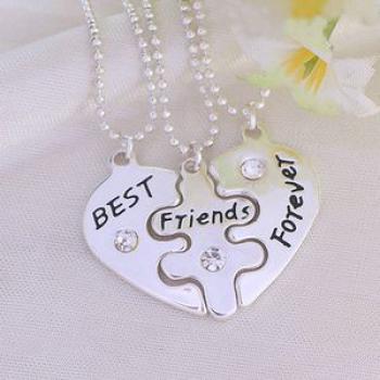 3Pcs Women`s Best Friends Forever Heart Shape Jewelry-