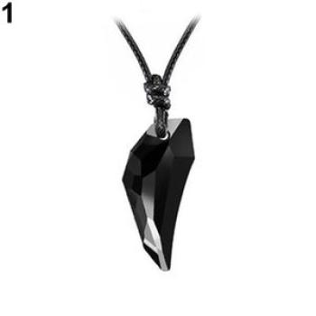Women Men Fashion Wolf Tooth Rhinestone Pendant Adjustable Black Cord Necklace-Black