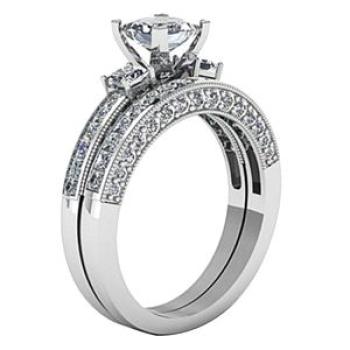 2Pcs/Set Women Engagement Wedding Princess Cut-Silver