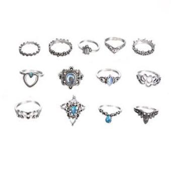 13Pcs Boho Hollow Stacking Ring Set Knuckle-Antique Silver