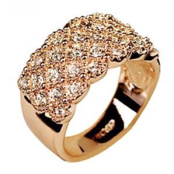 Luxury Ladies Rhinestone Inlaid Finger Ring Wedding-Golden
