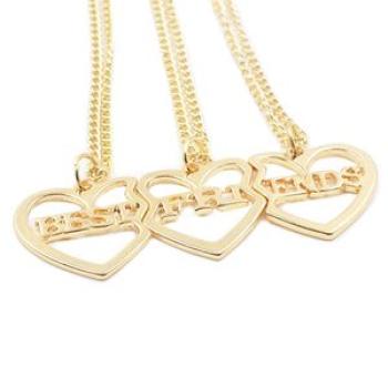 3 Pcs Gold Plated Heart Pendant Necklace Best Friends-