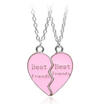 2Pcs/Set Best Friend Letter Necklace Love Heart Pendant-Pink