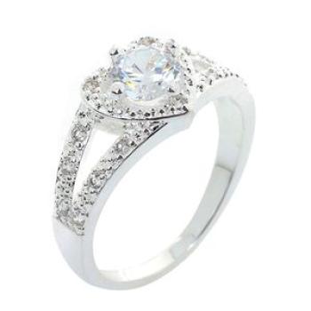 Women 925 Sterling Silver Crystal Love Heart Shaped Ring-