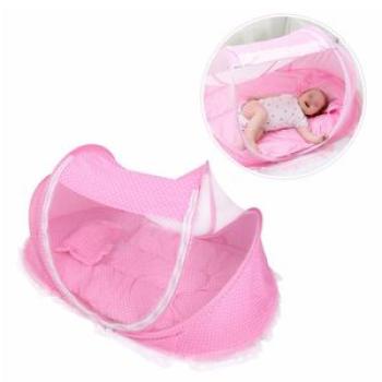 Portable Baby Bed With Net - Pink