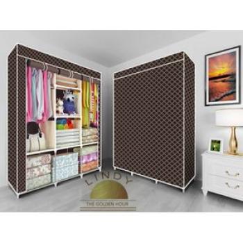 Portable Wardrobe - 8 Shelves - Black/Gold