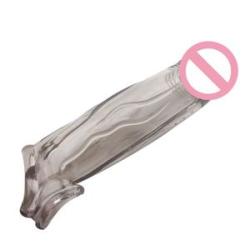 Male Reusable Penis Sleeve Dildo Extender-Clear Black