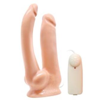 Double Penetration Vibrating Dildo - Fleshy Brown
