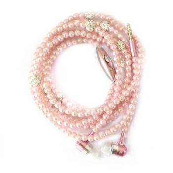 Jewelry Pearl Necklace Stereo Earphones with Microphone