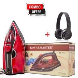High Performance Electric Steam Iron - 2200 Watts - Red/Black +  P47 Headset