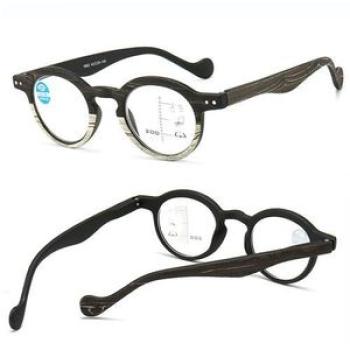 Progressive Rond Retro Wood Frame Reading Glasses+0.75To+4