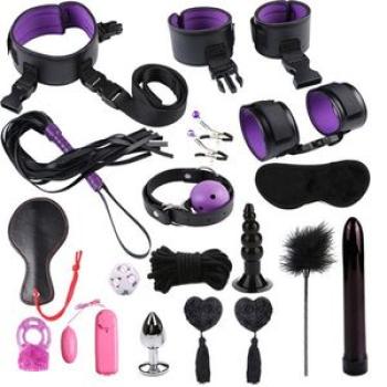 18Pcs Adult Sexual Bondage Handcuff Whip Blindfold-Purple