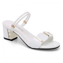 Women Tide Mid Heel Slippers Lady Dress Casual Sandals-White