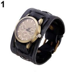 Men Fashion Business Roman Numerals Sports Clock Faux Leather Quartz Wrist Watch-Golden + Blue