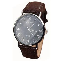 Men Fashion Business Roman Numerals Sports Clock Faux Leather Quartz Wrist Watch-Silver + Blue