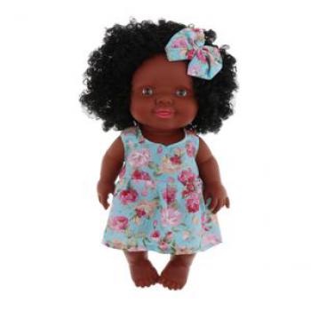27cm African Reborn Baby Girl Doll with Blue Floral Dress Kids