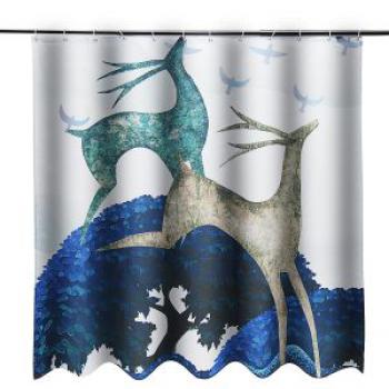 180x180cm Shower Curtain Digital Printing Cartoon Reindeer Waterproof Polyester