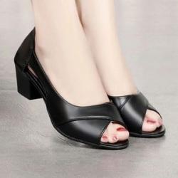 Ladies Fashion Work Shoes With Thick Heel-Black