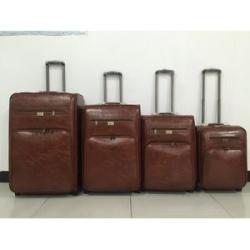 4 Set Trolley Leather Suitcase Travelling Bag - Brown