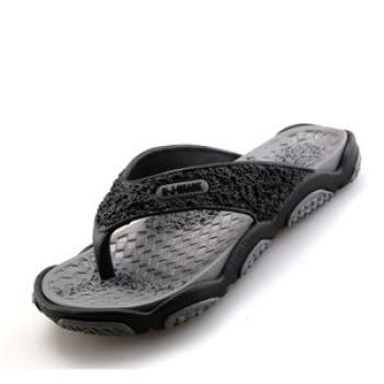 Mens Flip Flops Indoor Outdoor Slippers - Black/Grey