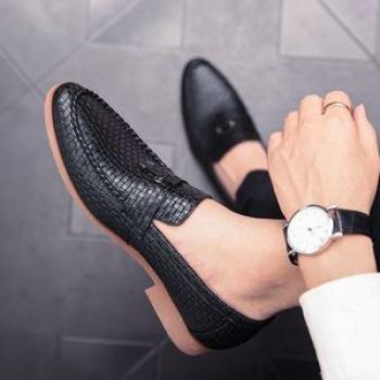Mens Formal Shoes Pointed Slip On Big Size Dress Shoes-Black