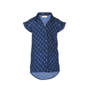 Cap Sleeve Button Down Shirt - Blue