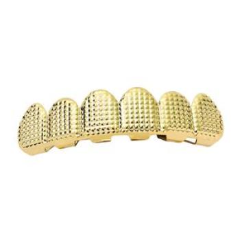 Gold Plated Grills Upper Lower 6 Teeth Caps Women Men Cosplay Gold Top