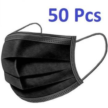 3 Layer Disposable Protective Face Mask - 50 Pieces - Black