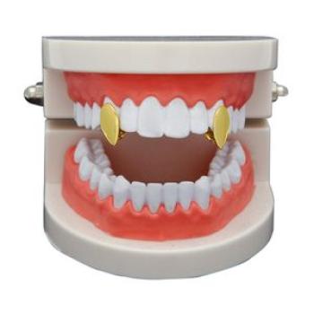 2x 18K Gold Plated Rock Hip Hop Mouth Teeth Single Tooth Solid Gold
